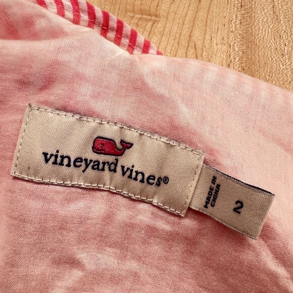 Vineyard Vines Seersucker Ruffle Striped Sleeveless Top Pink White Size 2 - Picture 7 of 10